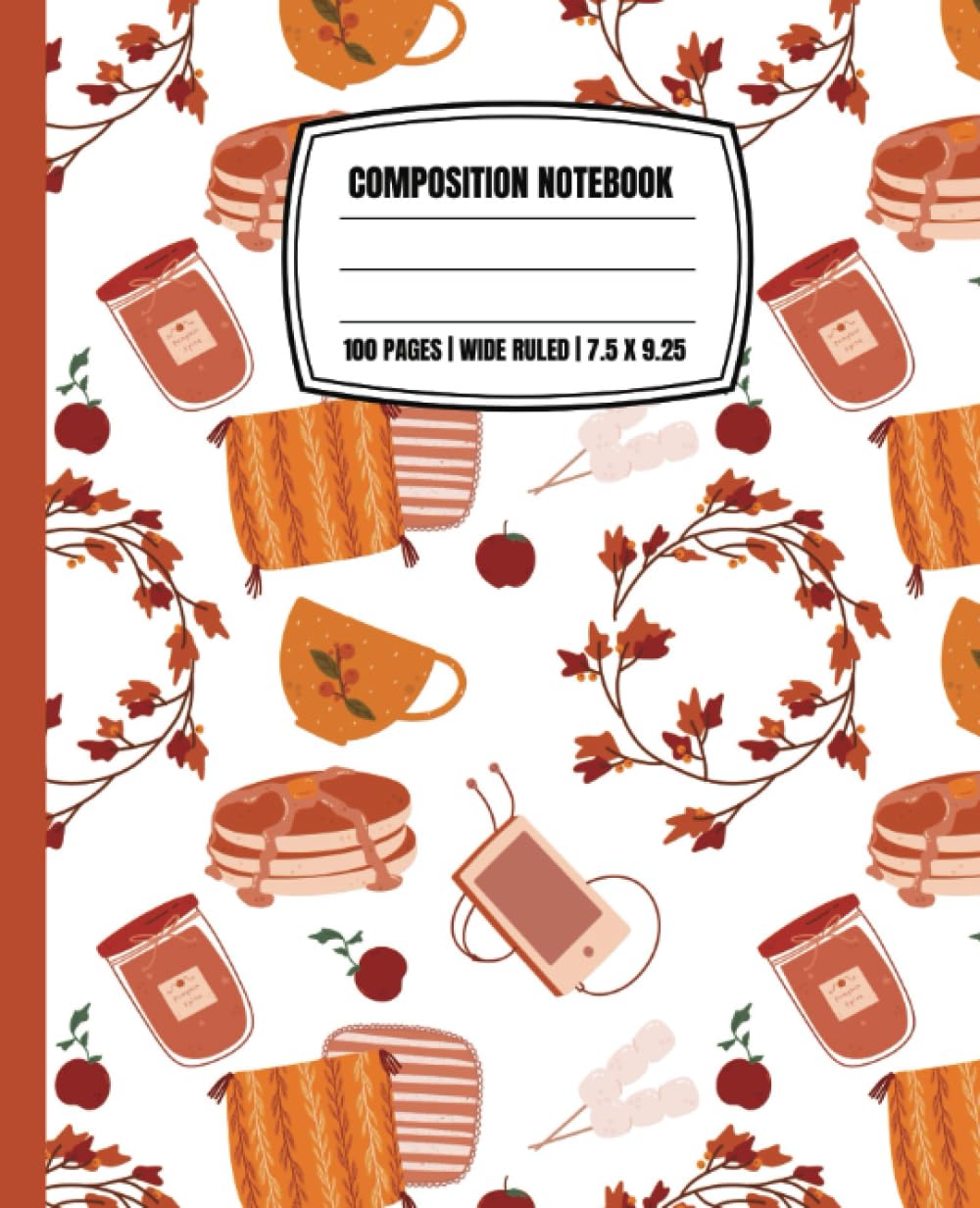 Composition Notebook Wide Ruled 7.5 x 9.25 - Fall Patterned Cover - Cute Aesthetic for Girls, Kids, Students - Perfect for School, College, and More