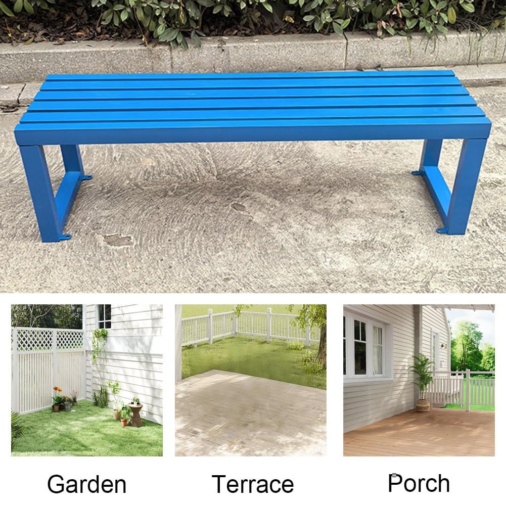 3-osobowa ławka ogrodowa na zewnątrz, metalowa, na patio, na każdą pogodę, trwała, idealna na werandę i podwórko, 100 cm (niebieska, 100 cm)