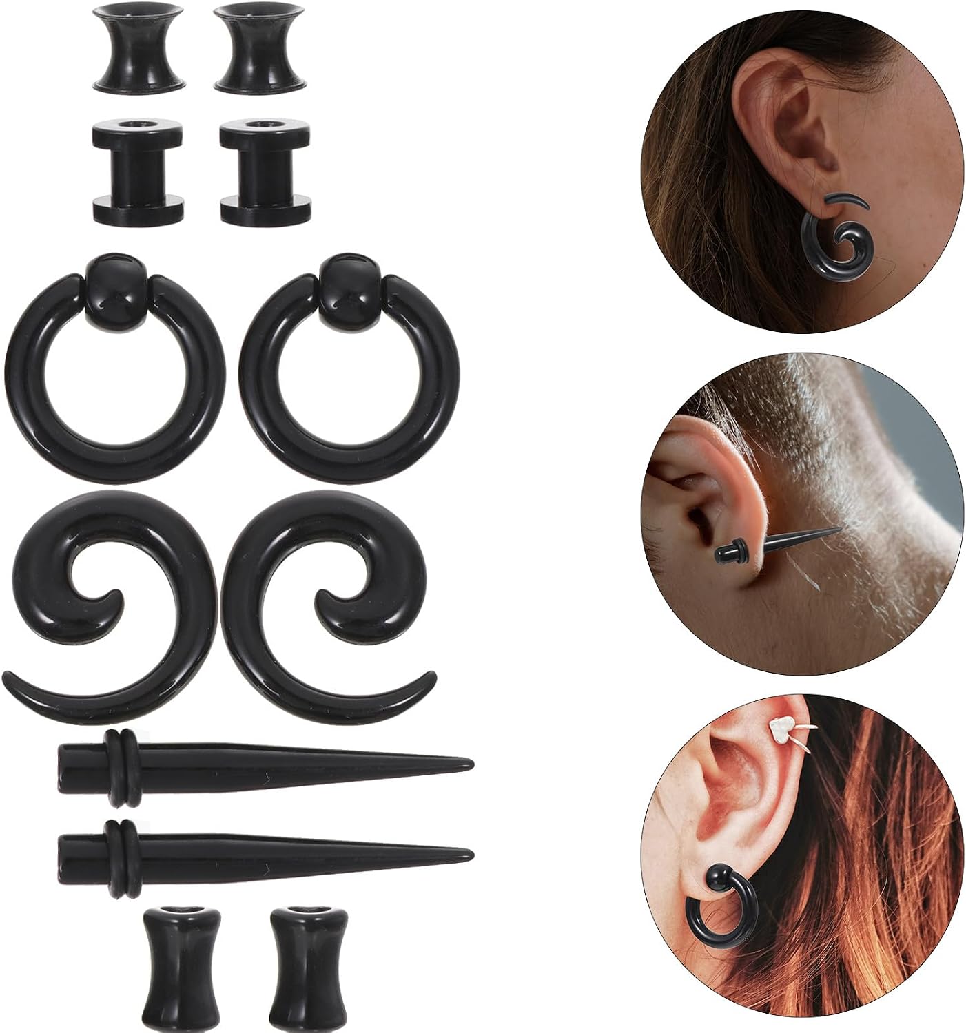 VALICLUD Acrylic Cone Ear Expanders Tapers 12pcs 6mm Black Ear Stretchers Piercing Jewelry Body Jewelry