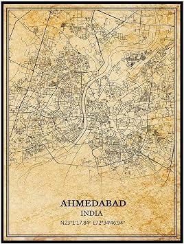 TANOKCRS Ahmedabad India Wall Art Vintage Print Poster Map Artwork Travel Souvenir Gift Home Decor 9x11 Inches Unframed