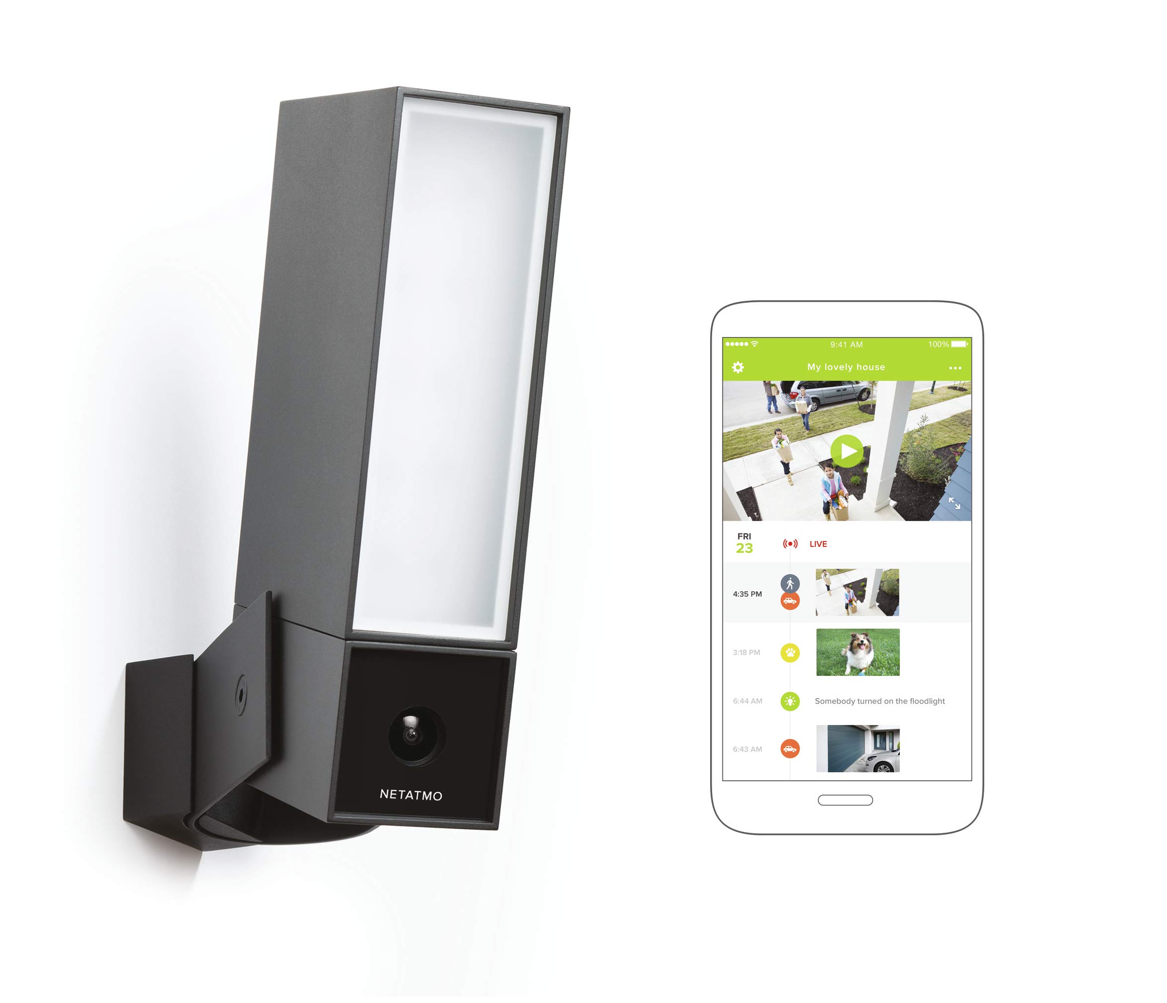 Netatmo Telecamera Wifi Esterno, Luce integrata, Sensore di Movimento, Visione notturna, Senza abbonamenti, NOC-IT