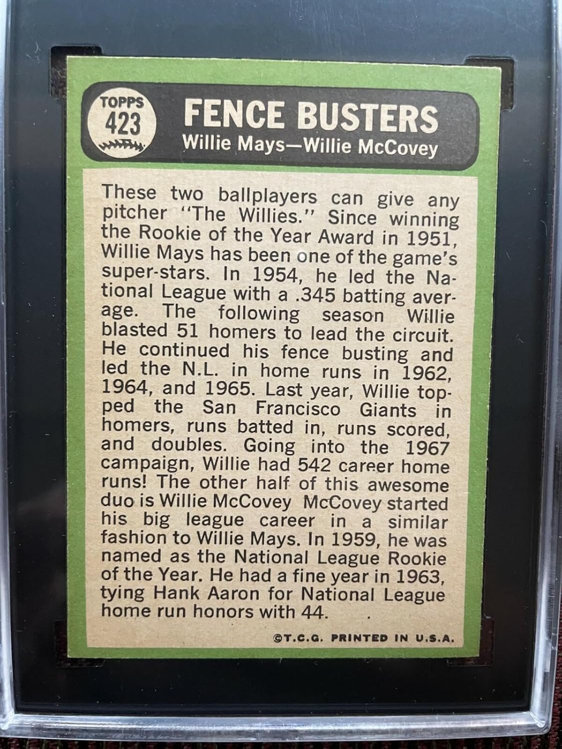 1967 Topps #423 Fence Busters Willie Mays Mccovey Baseball Card Sgc 5.5 Ex+ #2 - Slabbed Baseball Cards