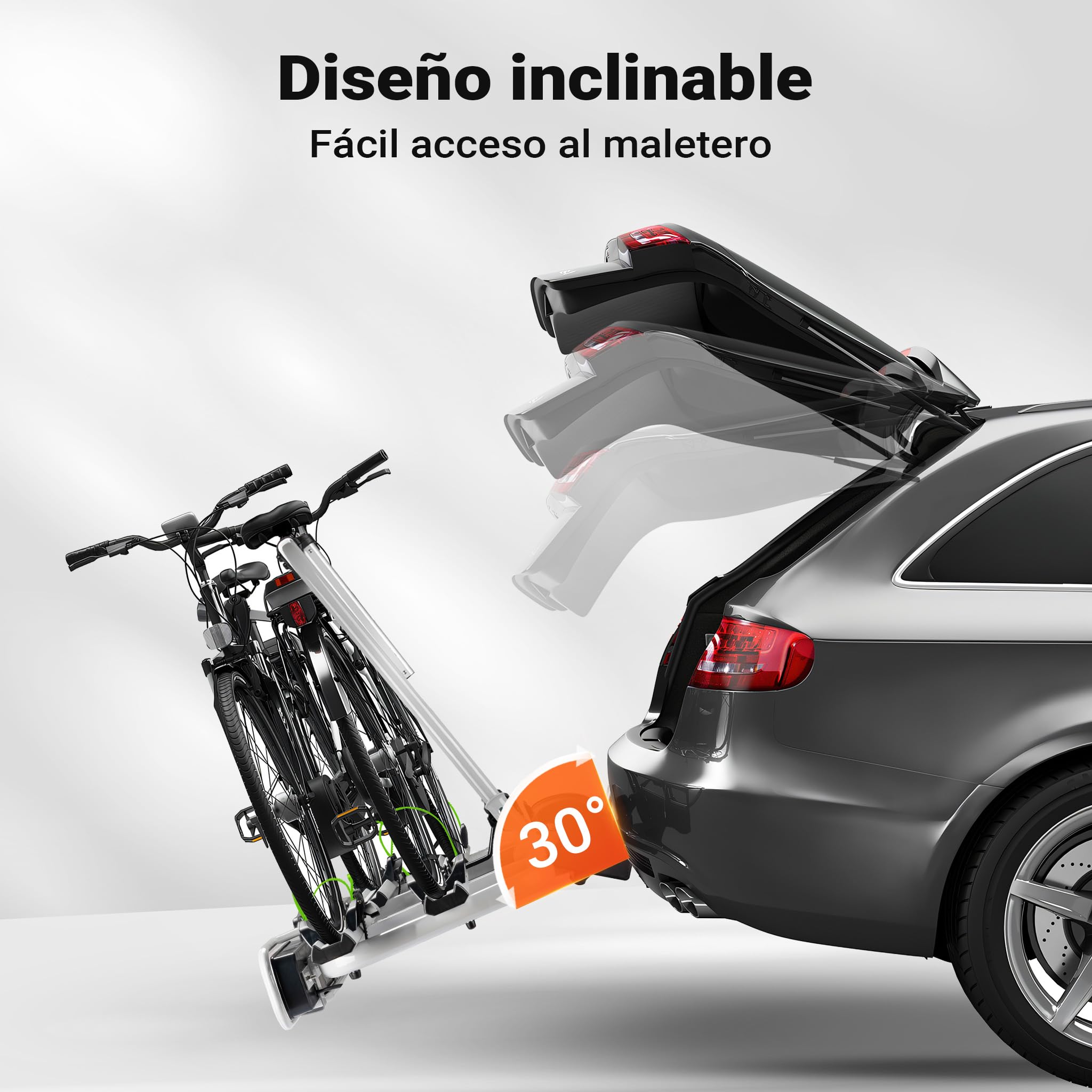 Wiltec Portabicicletas Trasero para 2 Bicicletas con Enganche de Bola y Acoplamiento de Remolque soporta hasta 60 kg Gancho de Bola de 2" Rueda Ø 22-29" Plegable e inclinable con protección antirrobo