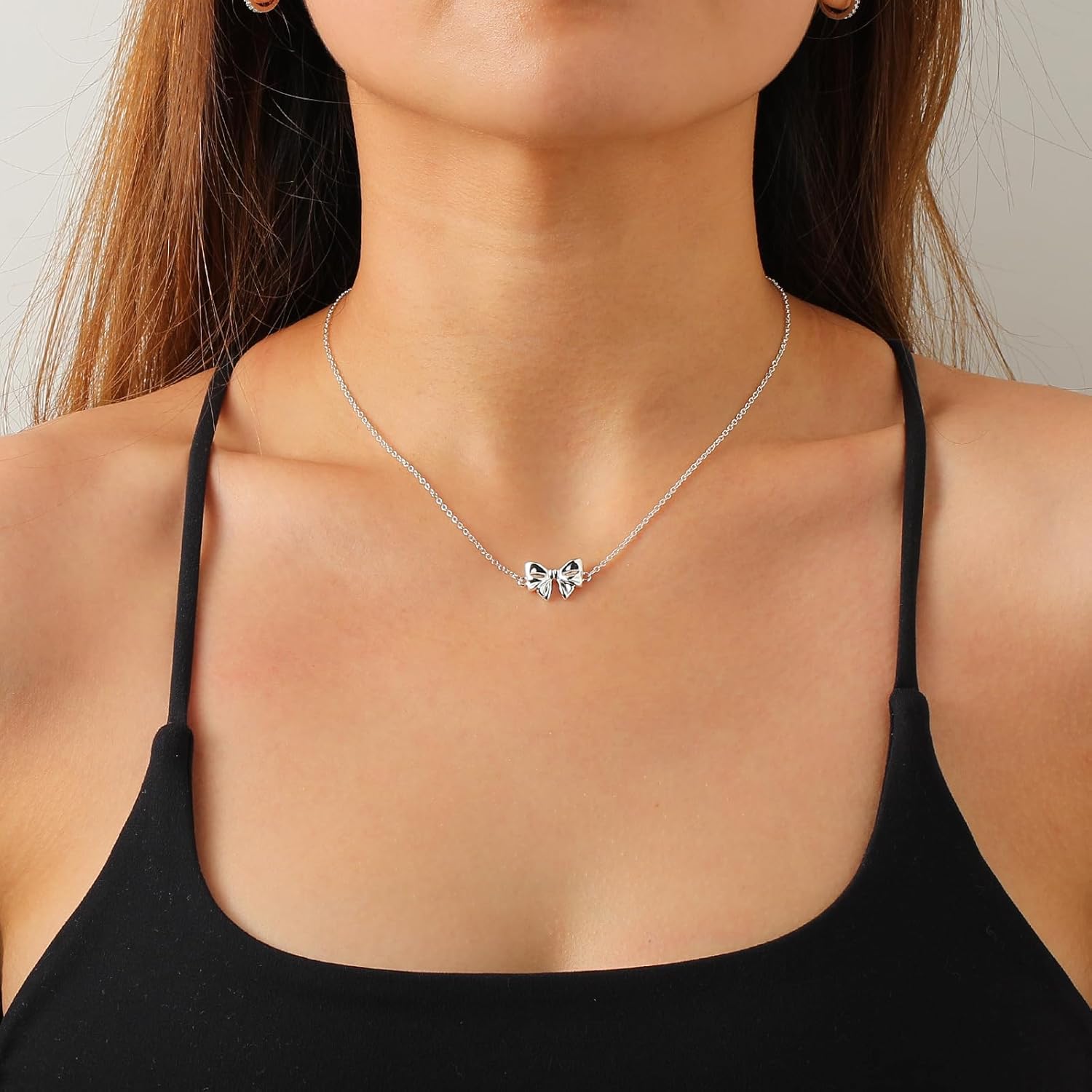 Ascona Gold/Silver Plated Bow Necklace for Women, Dainty Bow Ribbon Pendant Choker Jewelry - Image 4