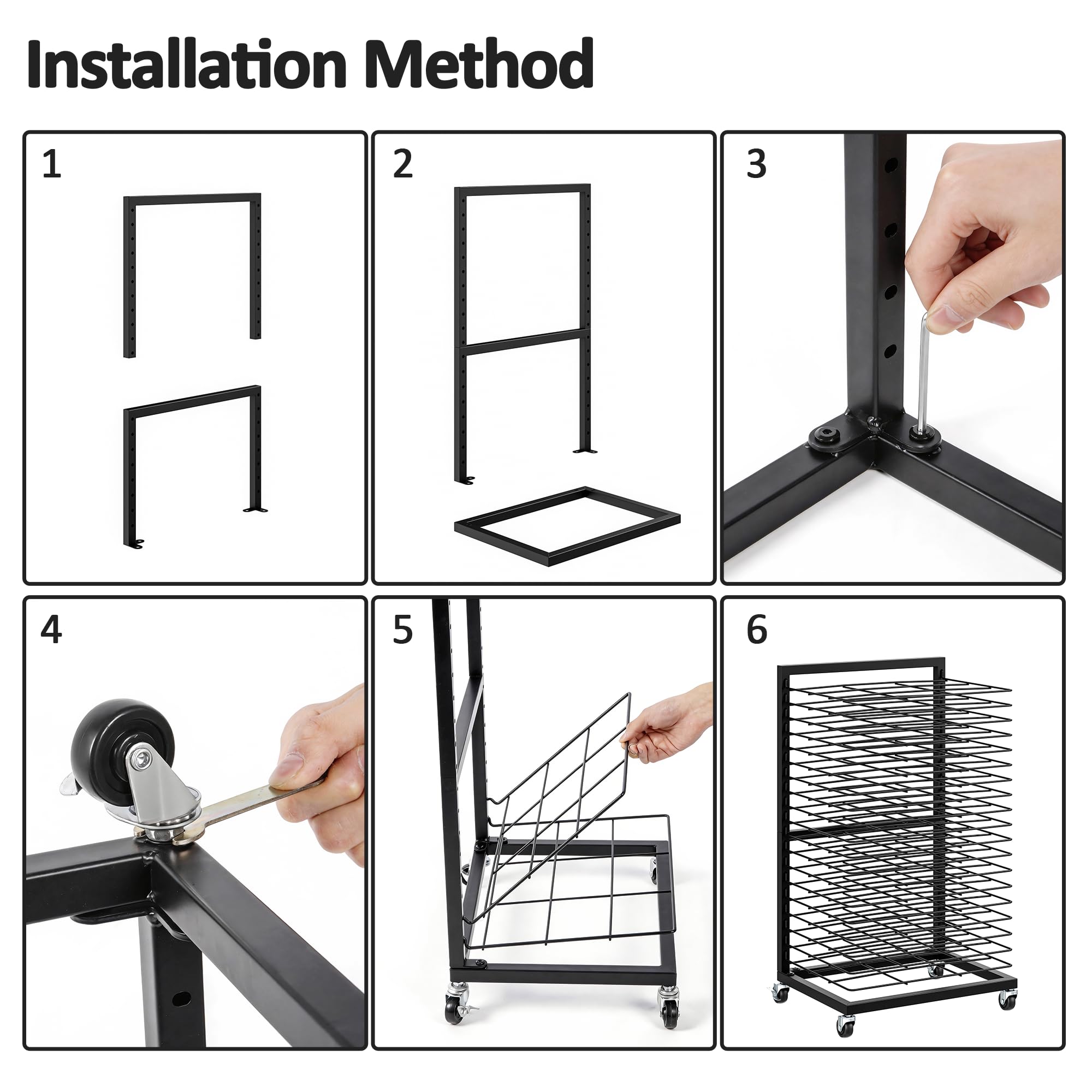uyoyous Mobiles Bilder Trockengestell 40.5×30×70.5cm Kunsttrockengestell mit 19 Herausnehmbaren Regalen Kunst Trocknen Rack Kohlenstoffstahl für zu Hause, Klassenzimmer, Kunstateliers und Schulen