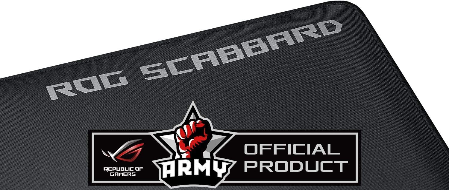 ASUS ROG Scabbard Splash-Proof and Scratch-Resistant Extended Gaming Mouse Pad with Anti-Fray Stitched Edges, Non-Slip ROG Red Rubber Base and Glow-in-The-Dark Lettering
