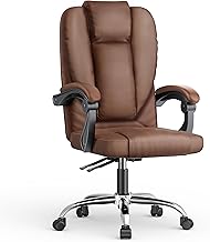 naspaluro Executive Ergonomic Office Desk Chair with Springs/Armrests, Comfy Big Tall PU Leather Computer Work Chair, Heavy Duty Cross Legged Study Chairs, High Back Home Office Swivel Brown Chair