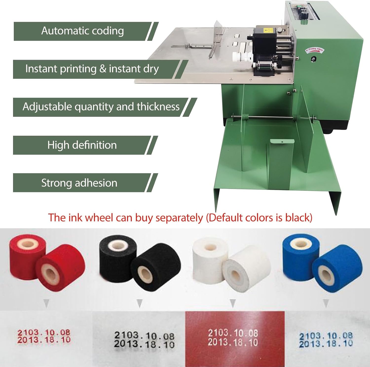 MY-380F Solid-Ink Coding Machine, Widened Automatic Ink Wheel Continuous Coding Machine, Stainless Steel Quick Drying Ink Printer for Flat Printing 110V