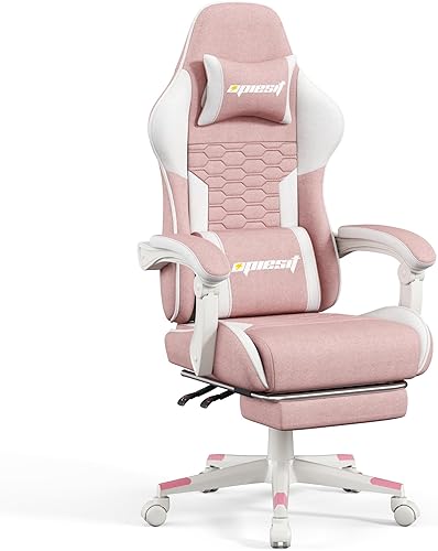 Miniatura 7 de Silla para videojuegos, sillas de computadora de tela con soporte lumbar y masajeador, silla de oficina ergonómica con reposapiés y cojín de resorte