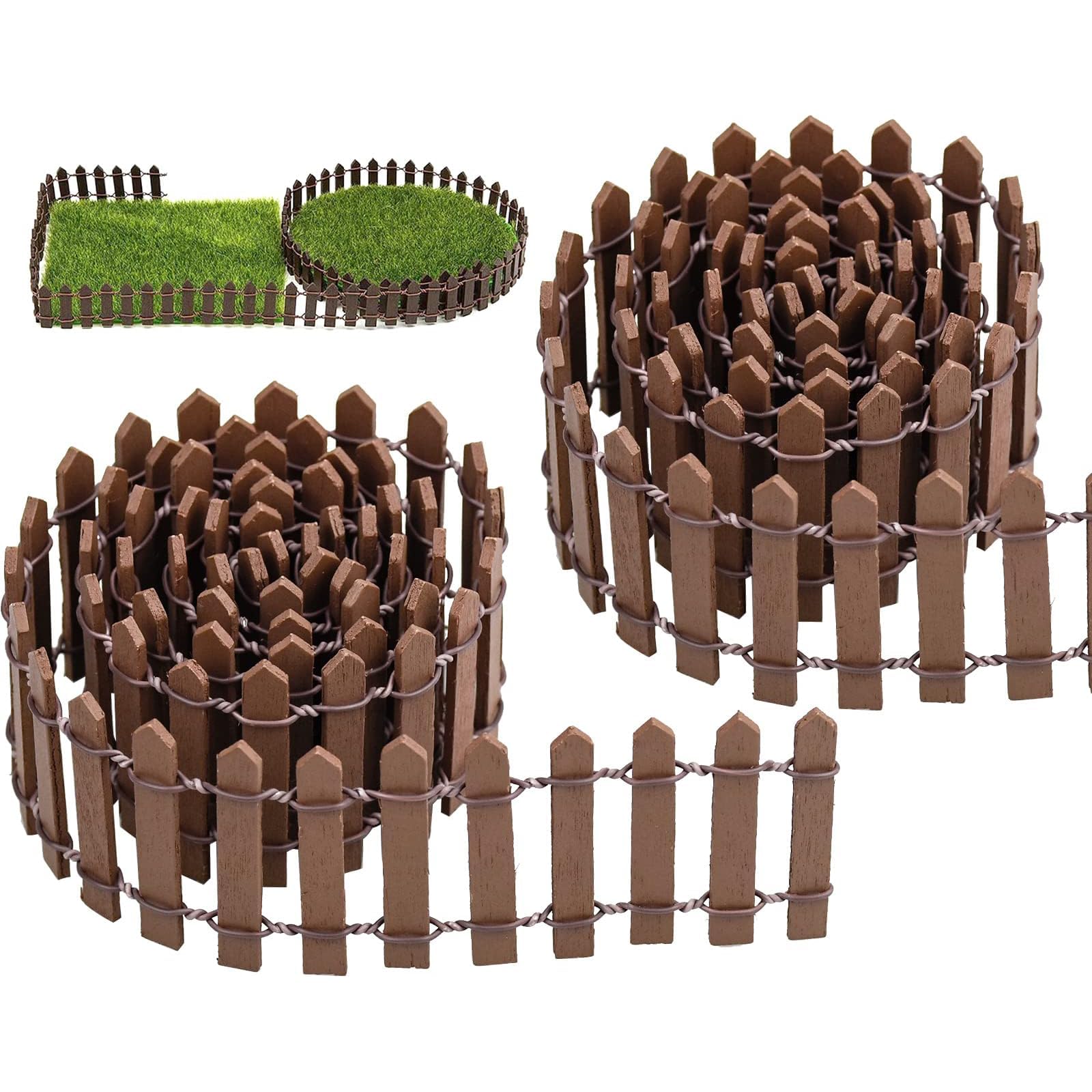Khazna Miniature Wooden Fence - 2 Pack 90x5 CM Small Picket Fence for Fairy Garden, Micro Landscape, Doll House, Flower Pot Decor