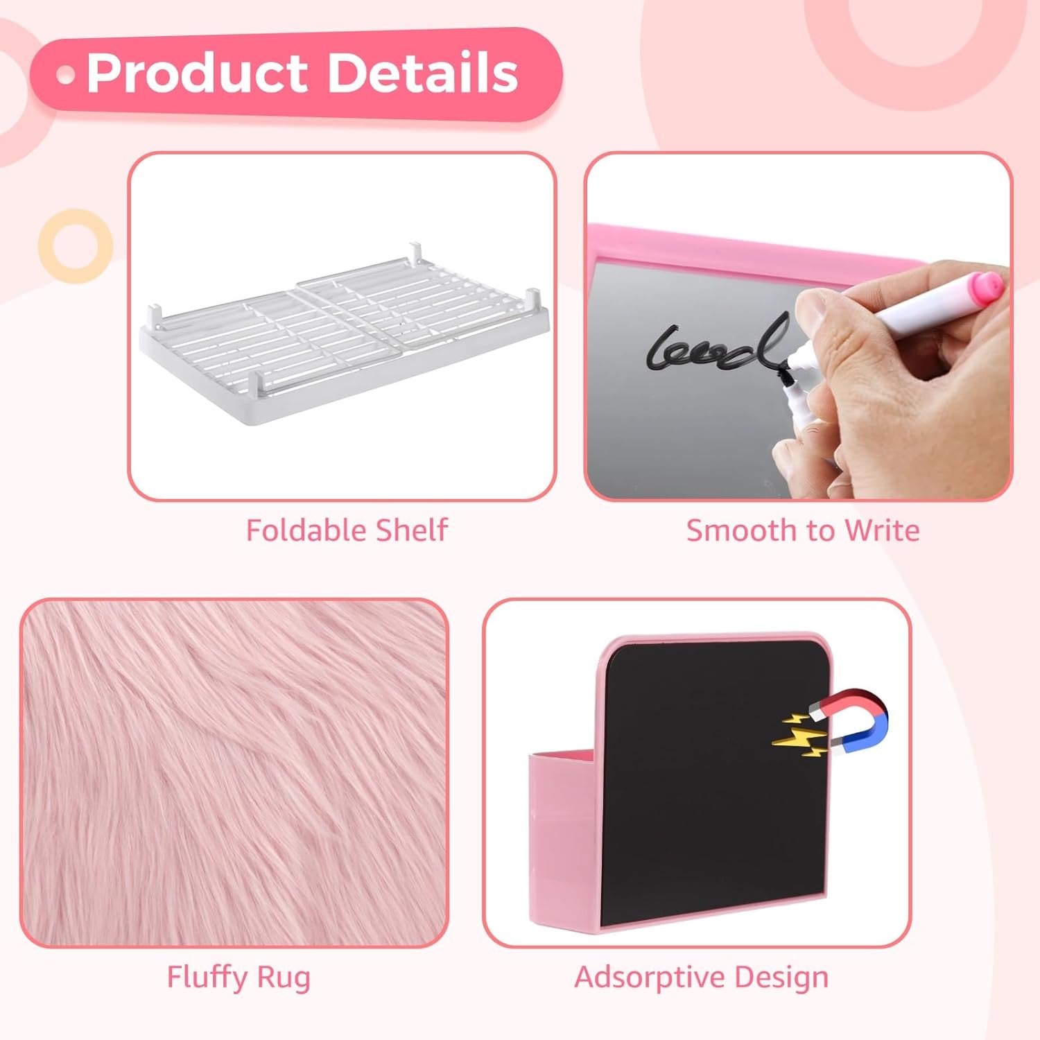OMISTAR Pink Locker Accessories School Locker Decor with Shelf, Fluffy Rug, Adsorptive Mirror Storage Box Whiteboard Marker, Back to School Locker Organizer, 22 PCS Locker Organizer Kit Set