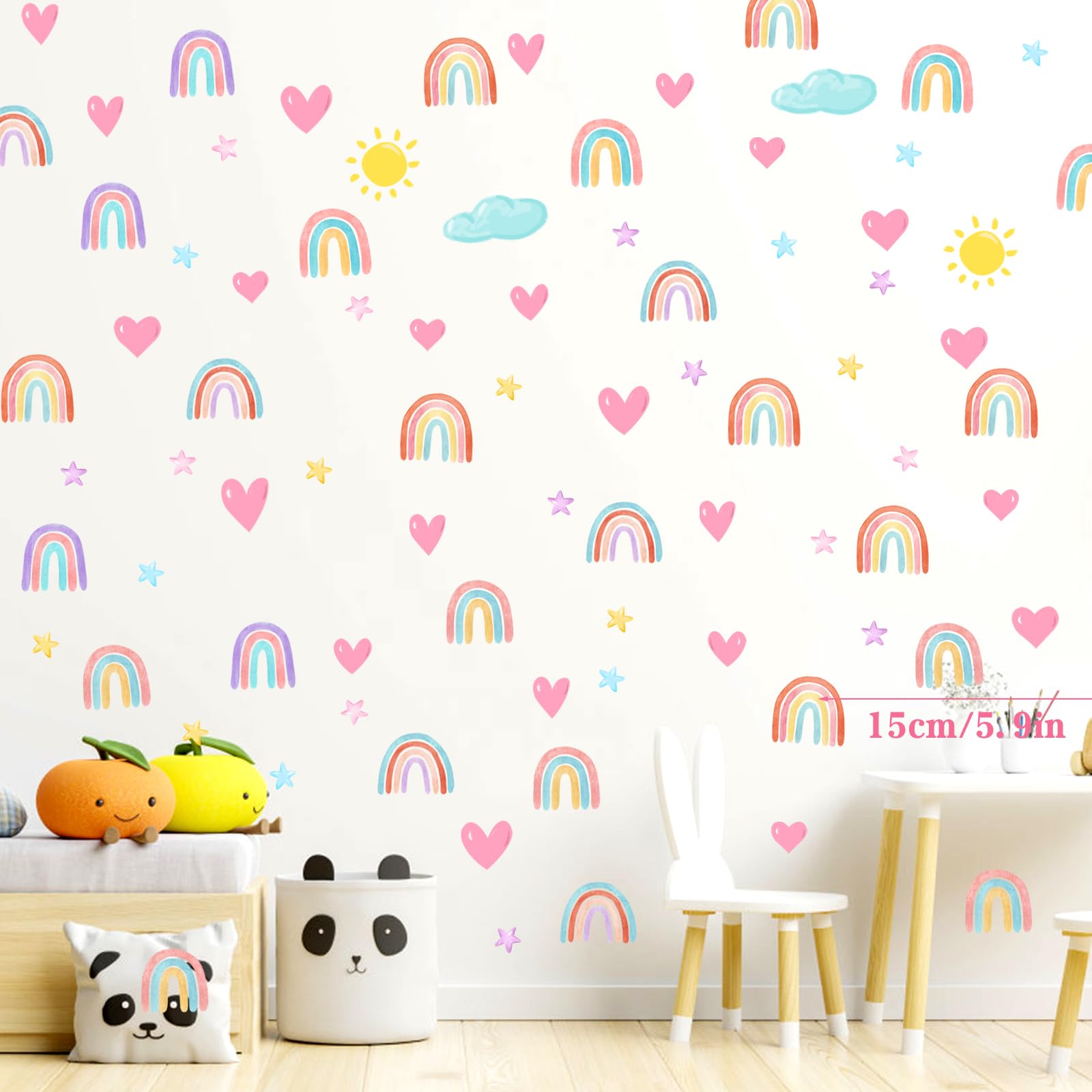 Rainbow Stars Wall Decals Heart Clouds Wall Decor Removable Stick and Peel Wall Stickers Boho DIY Wall Stickers for Girls Boys Baby Bedroom Nursery Room Kids Room DecorationUsed on Smooth Surfaces