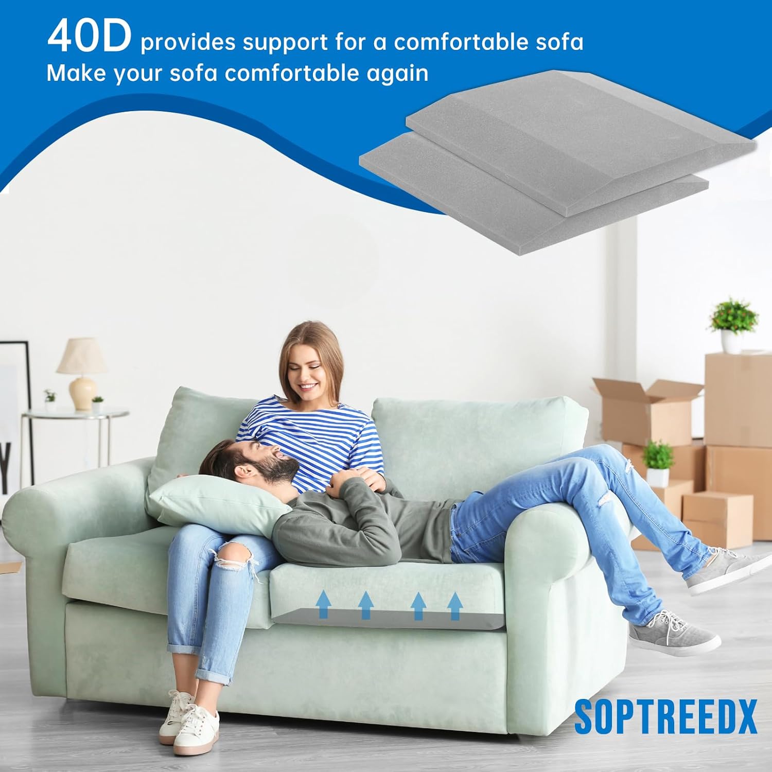 Sofa Cushion Support for Sagging Couch – Trapezoid 40D Firm Foam Inserts, Durable Seat Repair Pads to Lift and Support Sunken Furniture, Easy No-Tool Setup, Grey 2PCS