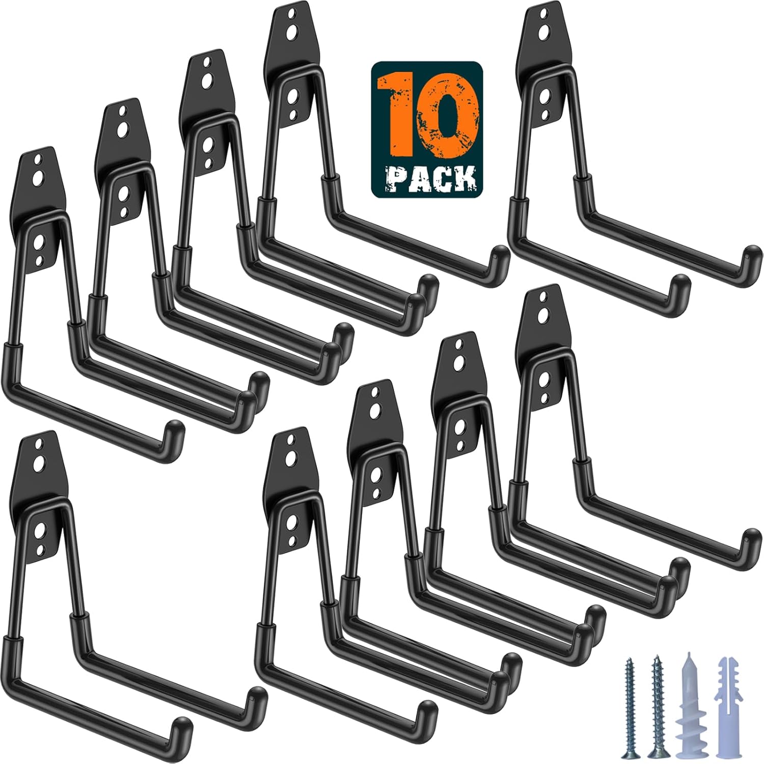 HUPBIPY Heavy Duty Garage Hooks 10 Pack, 5.1 inch Medium U Shaped Hanger, Wall Mounted Storage System, Power and Garden Tool Organizer, for Hanging Ladders, Hose, Bulk Items and More