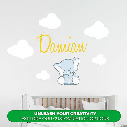 Miniatura 2 de M105 - Adhesivo decorativo de pared para habitación de bebé, diseño de nubes y elefantes de animales, para habitación de los niños