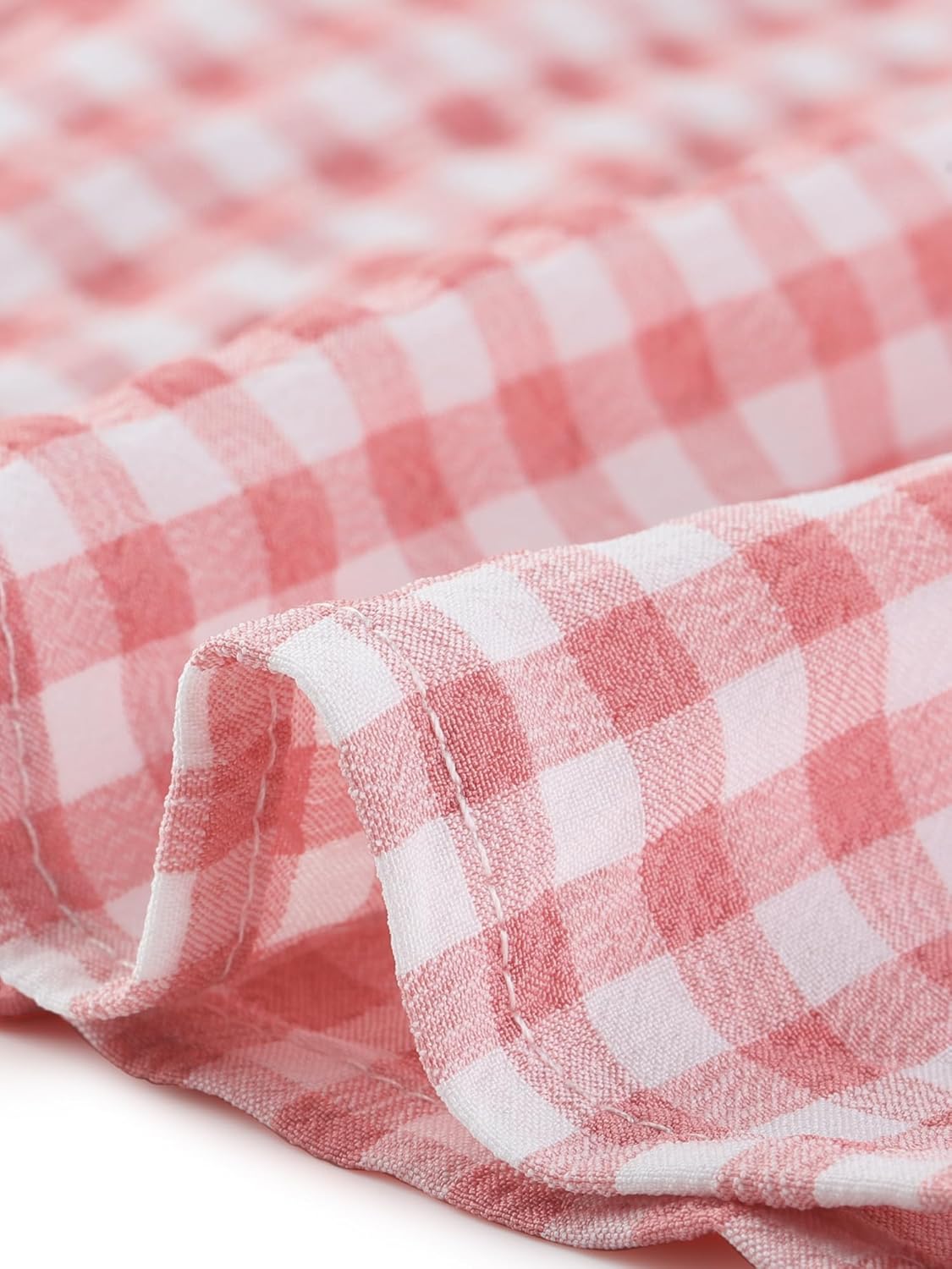 Allegra K Women's Peter Pan Collar Plaid Shirt Puff Short Sleeve Button Down Blouses Casual Summer Gingham Tops - Image 5