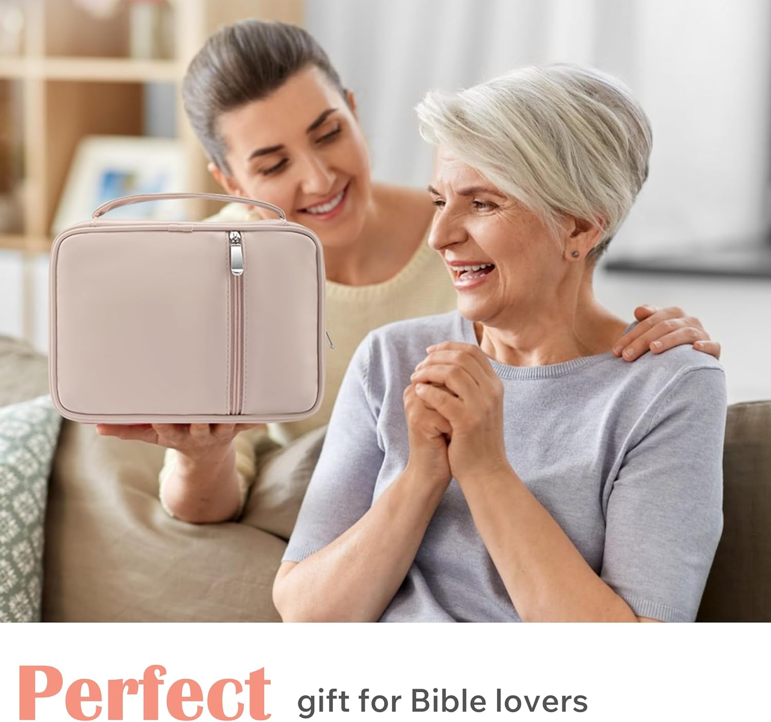 Small Bible Cover Case for Women and Men, 9x6 PU Leather Bible Sleeve, Compact Travel Bible Carrier Bag with Front Pen Holders, Zipper Closure, Inner Pockets - Beige - Image 8