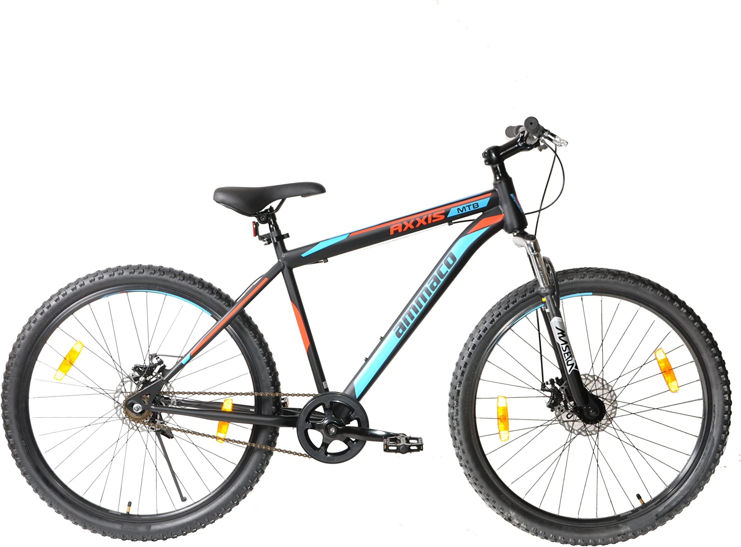 Ammaco Axxis Single Speed Bike Mens Mountain Bike 650b 27.5" Wheel MTB Disc Brakes Front Suspension 19" Frame Black/Blue/Red