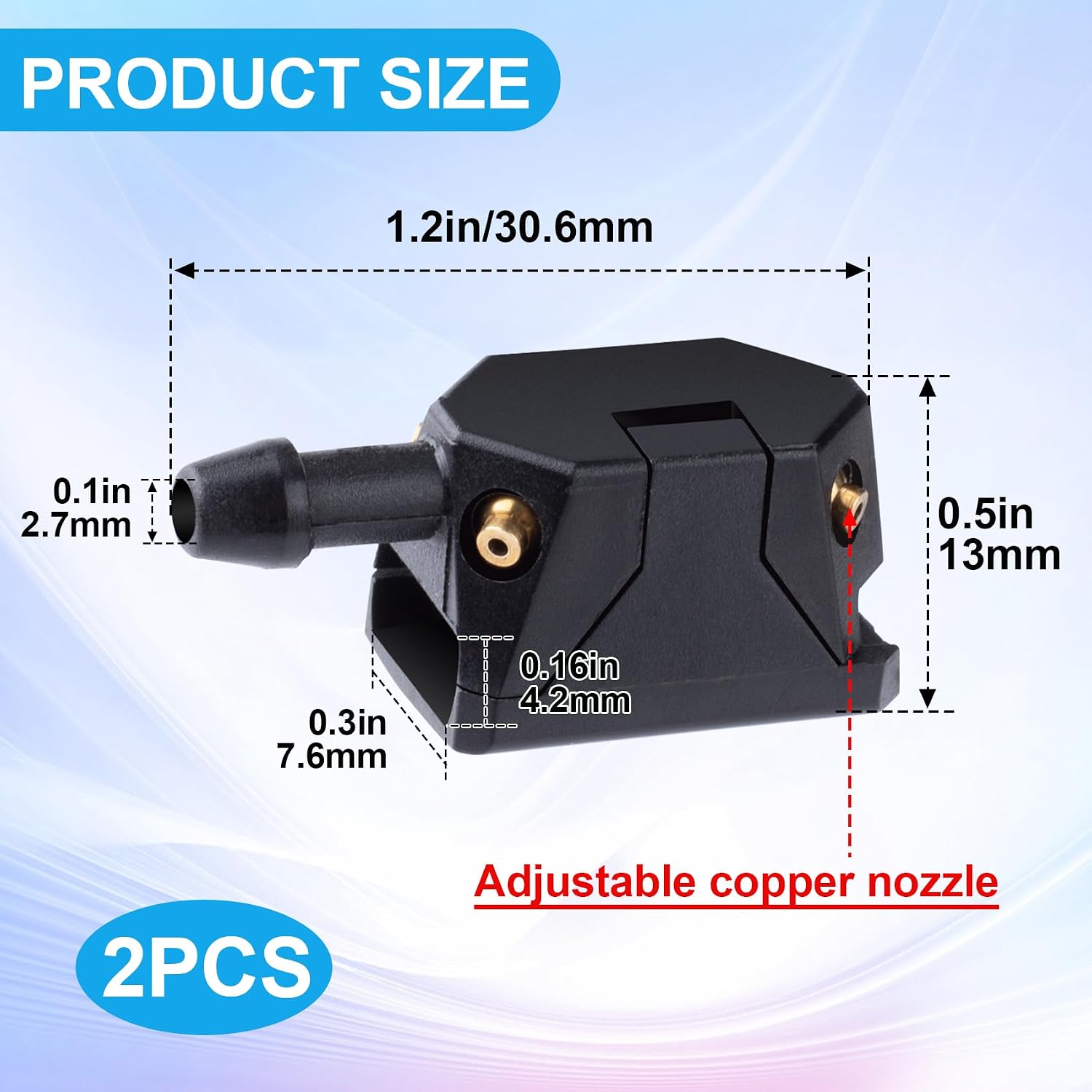 2pcs Adjustable Windshield Washer Nozzles, 3-Way, Black thumbnail