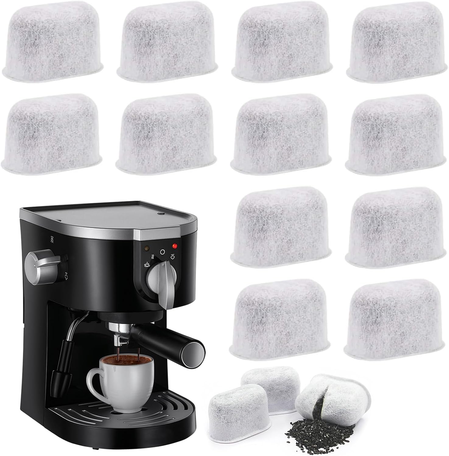 12 Pack Coffee Filters, Activated Carbon Replacement Water Filter Inserts for Coffee Machines, Cafe Accessories, Compatible with Ninja ES601 and 701 Series Coffee Machines, Ninja ES601 655 701