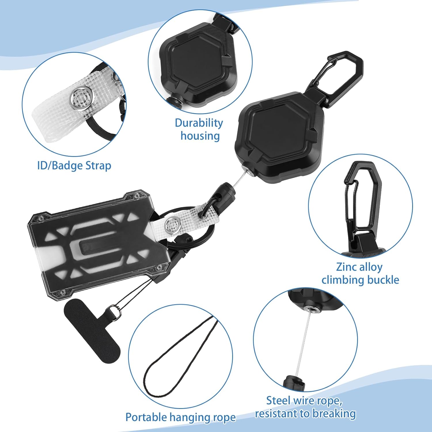 1 Set Magnetic Retractable Keychain, Heavy Duty Carabiner Badge Holder with Phone Tether Tabs, Tactical Id Badge Reel Key Chain with 32” Steel Retractable Cord, Suitable for Hikers Keep Keys and IDs - Image 4