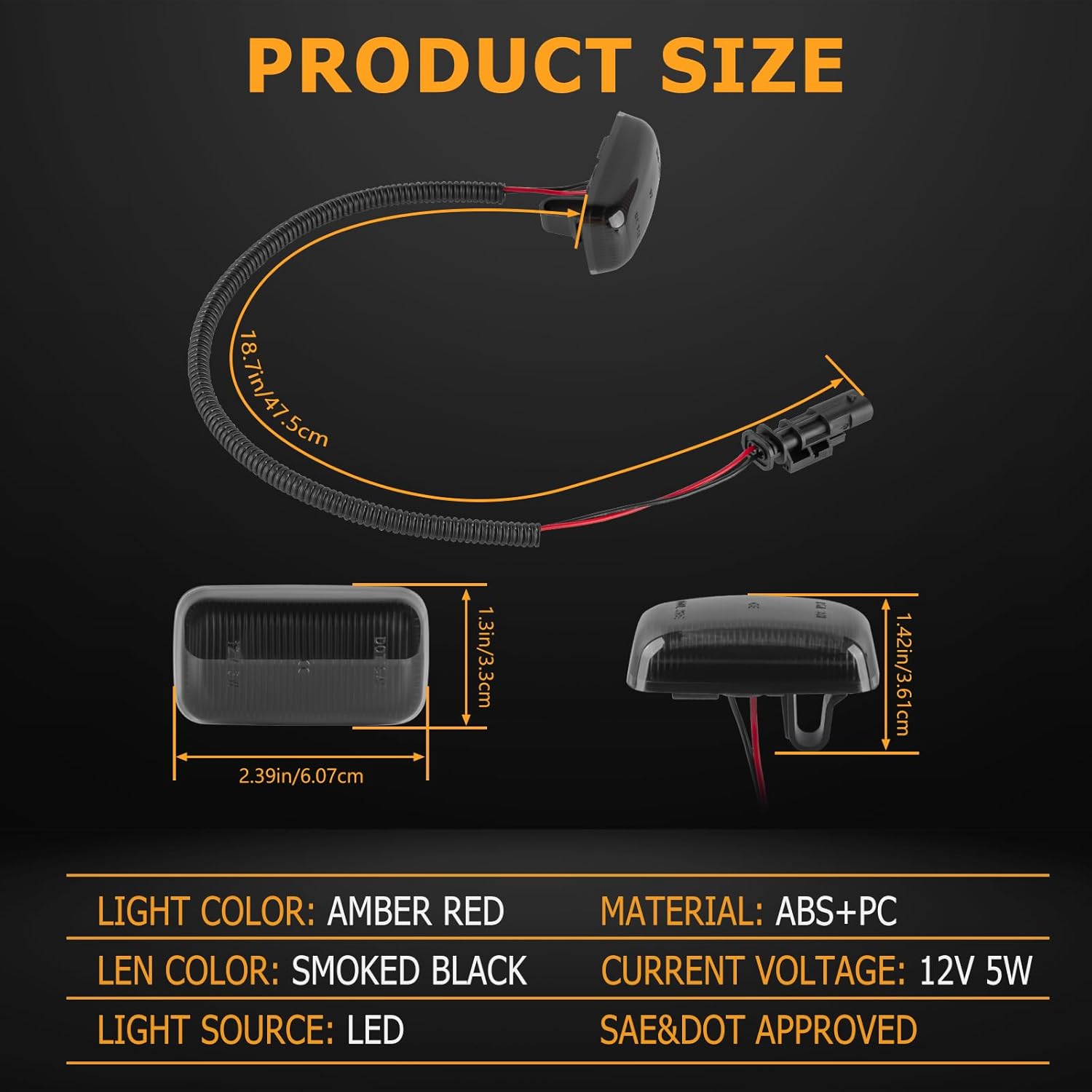 Gempro LED Dually Fender Side Marker Lights for 2015-2023 Chevy Silverado GMC Sierra 2500 3500 Amber Red Dual Rear Wheel Bed Marker Lamps, Smoked Len 4PCS