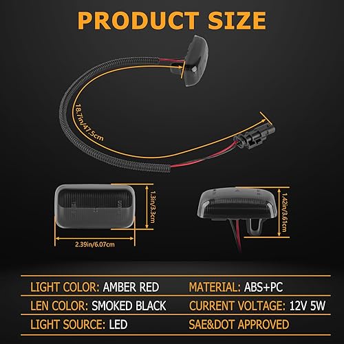 Miniatura 4 de Gempro Luces LED de doble guardabarros laterales para Chevy Silverado GMC Sierra 2500 3500 2015-2023 rojo ámbar, lámparas de marcador de cama de