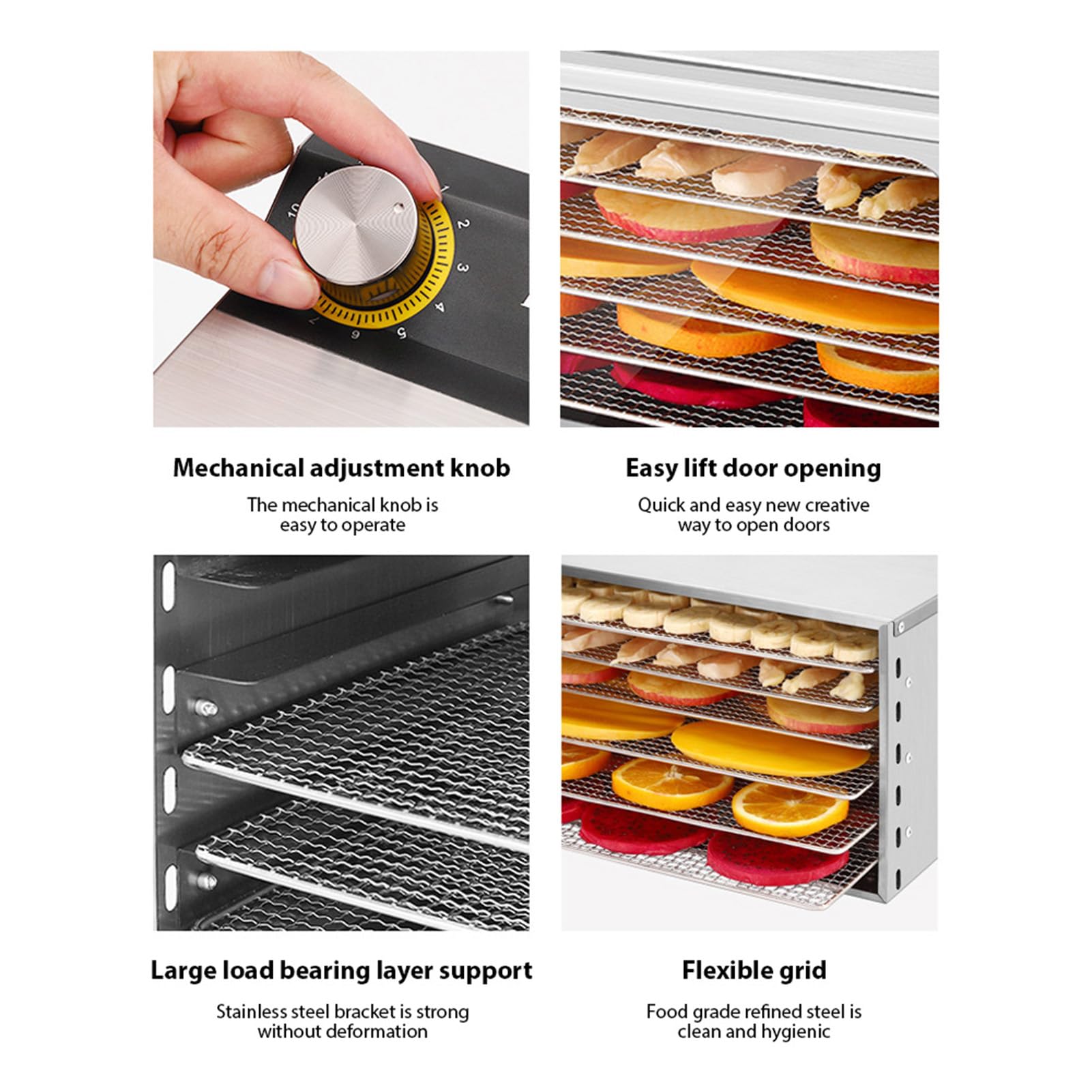 Disidratatore per Alimenti e Carne secca con timer 24 ore 8 Rastrelliere per l'essiccazione 450 W 30-90 ℃ Disidratatore per frutta e verdura Controllo della temperatura regolabile (Spina UE a 5
