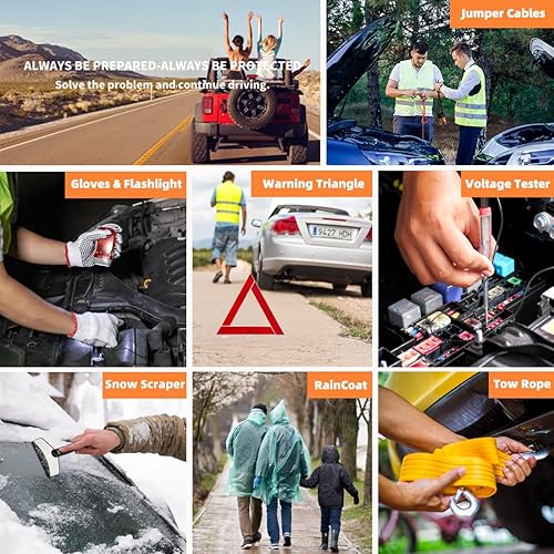 Miniatura 6 de Kit de emergencia en carretera para automóvil, kit de asistencia lateral de emergencia para camiones con cables de puente, martillo de seguridad