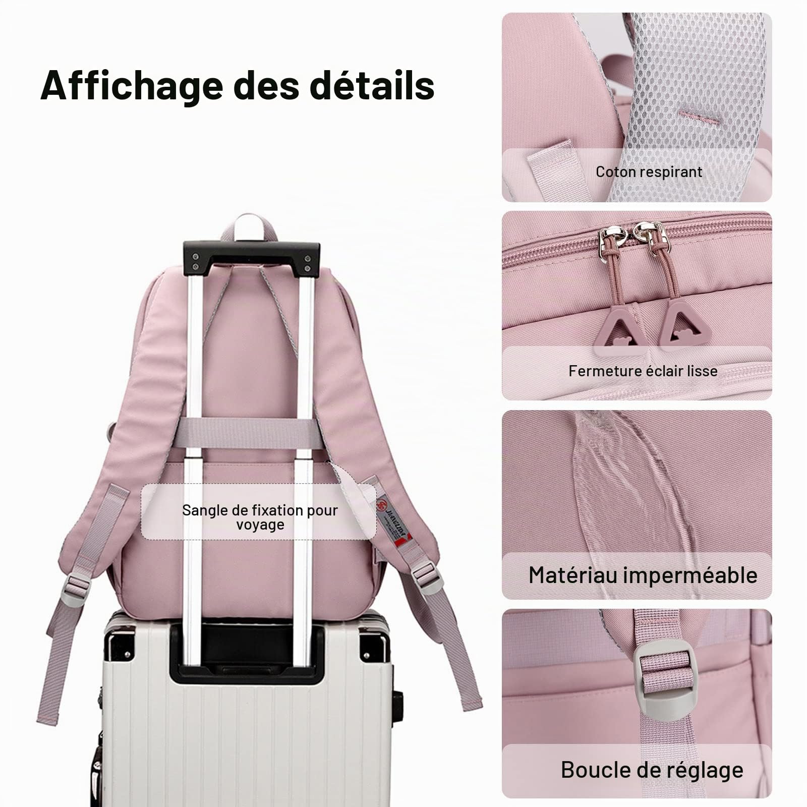 FANDARE Sacs d'école Filles Garçons pour Primaire AOutdoor Voyage Ados avec Pendentif en Peluche Imperméable Nylon Noir