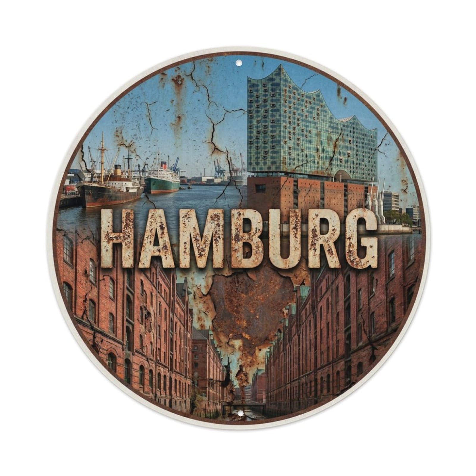 Hamburg Germany Retro City Travel Landmark Metal Tin Sign