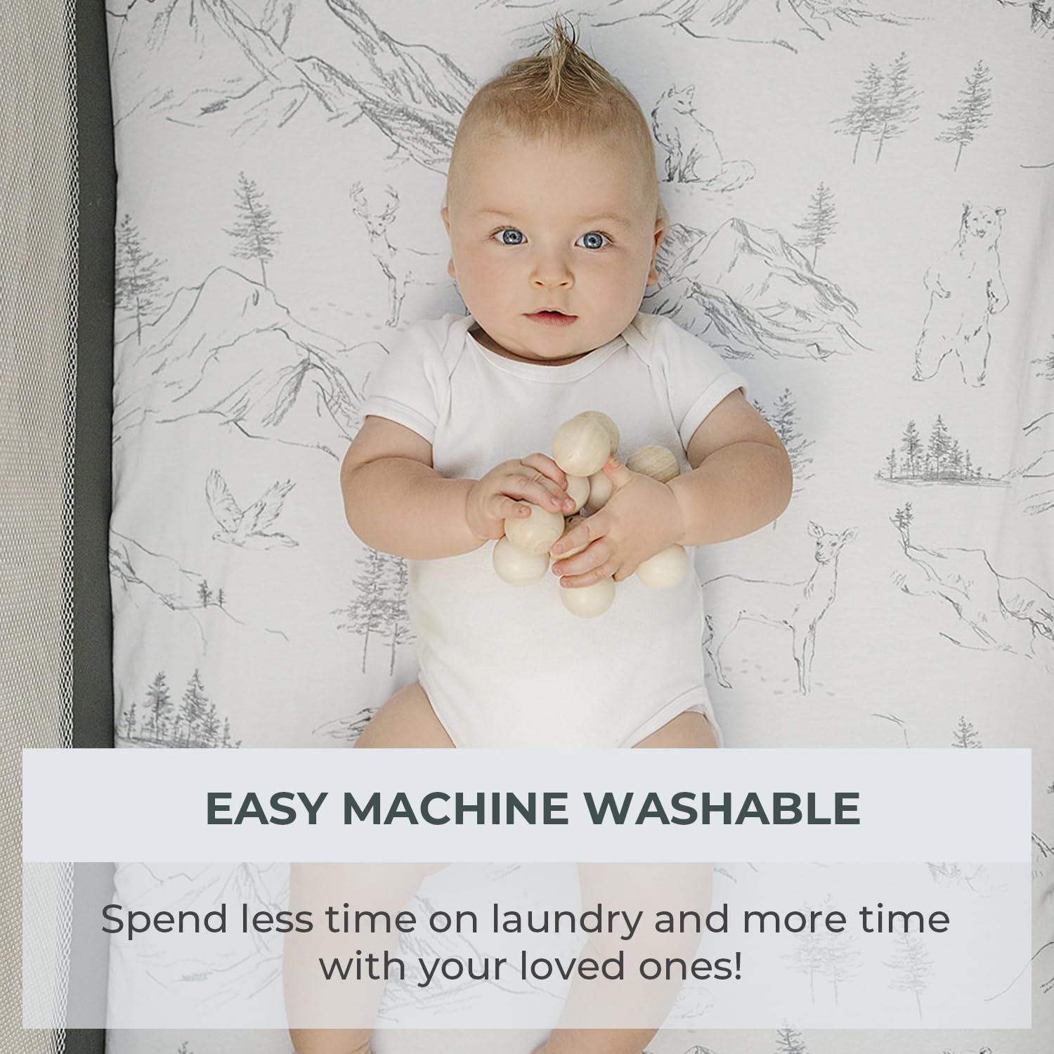 Pobibaby - 2 Pack Premium Pack N Play Sheets Fitted for Standard Pack and Plays and Mini Cribs - Ultra-Soft Cotton Blend, Stylish Woodland Pattern, Safe and Snug for Baby (Explore)