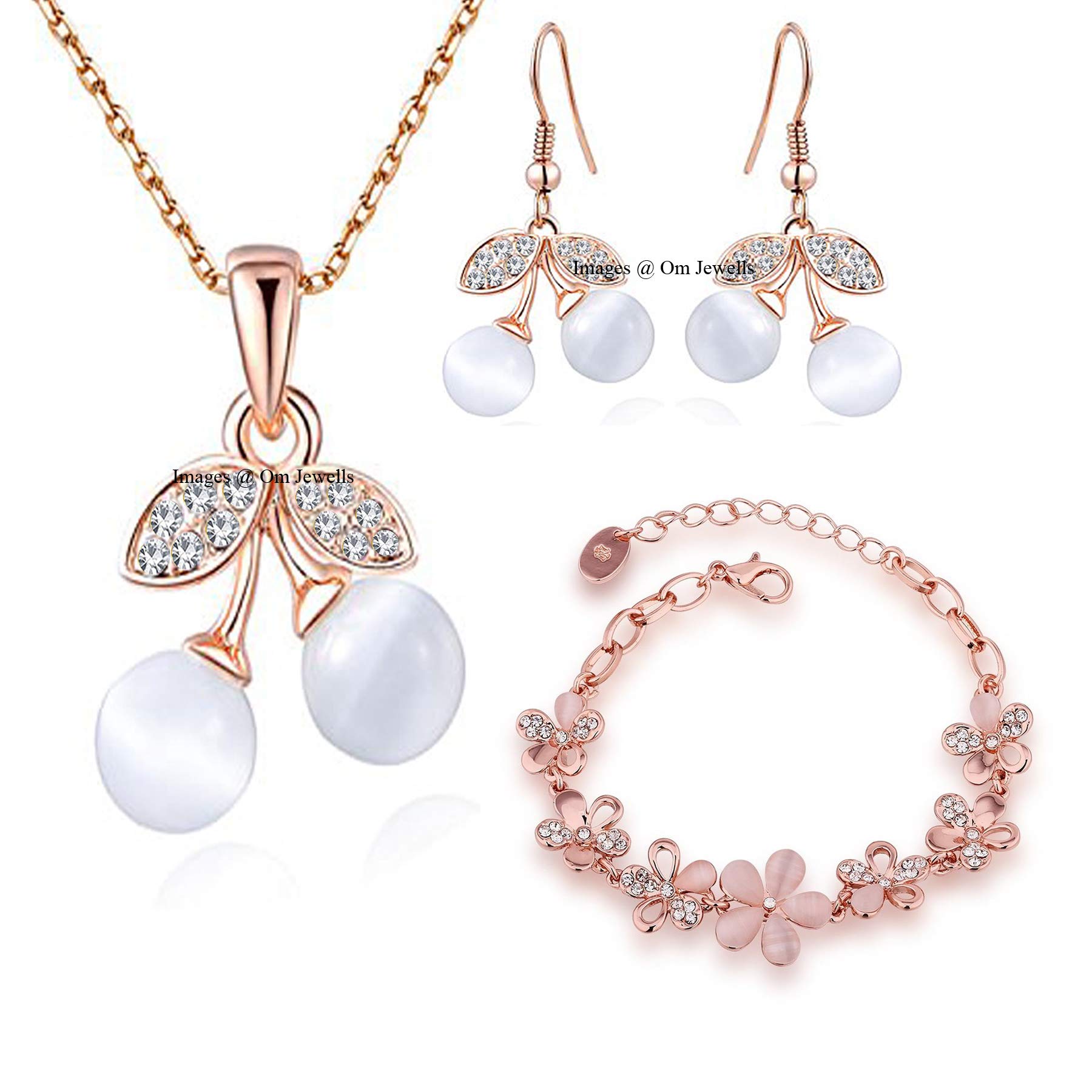 Valentine Gift Om Jewells Rose Gold Plated Crystal Jewellery Combo Of Cherry Shape Pendant Necklace Set And Adjustable Blooming Flower Link Bracelet Made For Girls And Women CO1000286 (B07Z8Y4VBZ) Amazon Price History, Amazon Price Tracker