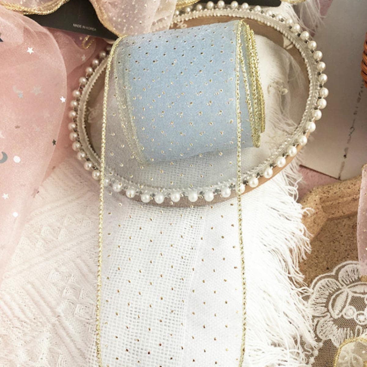 Ruban en organza à pois dorés pour travaux manuels et travaux manuels - Maille en dentelle et tulle - 2,2 m x 2,2 m