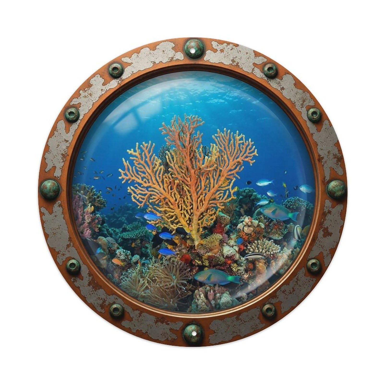 Vintage Porthole Branching Sponge Nautical Window View Metal Tin Sign