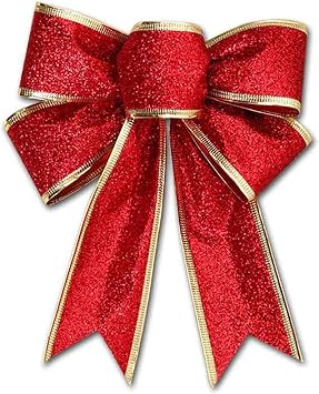 Large Christmas Bow-16x7Glitter Christmas Golden Edged Red Ribbon Bow-Christmas Tree Topper Ornament Bow for Christmas Home Wreath Decoration Red