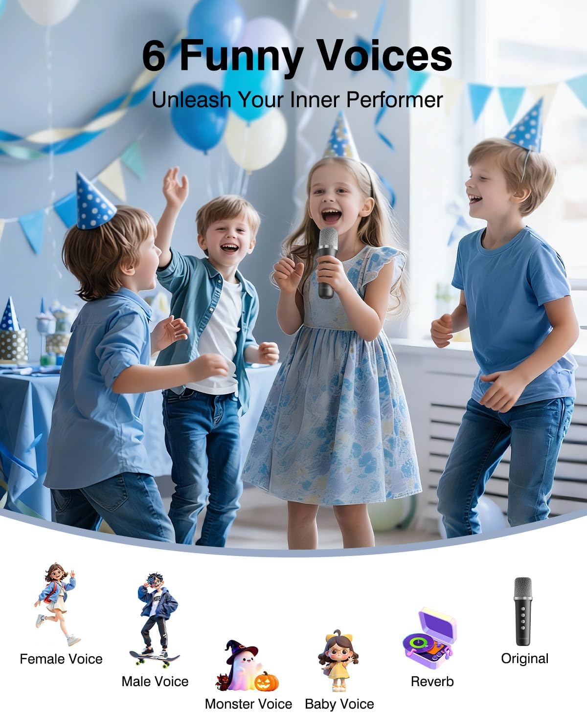 Karaoke Machine with Disco LED Lights for Adults Kids, Portable Bluetooth Speaker with 2 Wireless Microphones, Easter Birthday Gifts for Boys Family Home Party Basket Stuffers (Black)