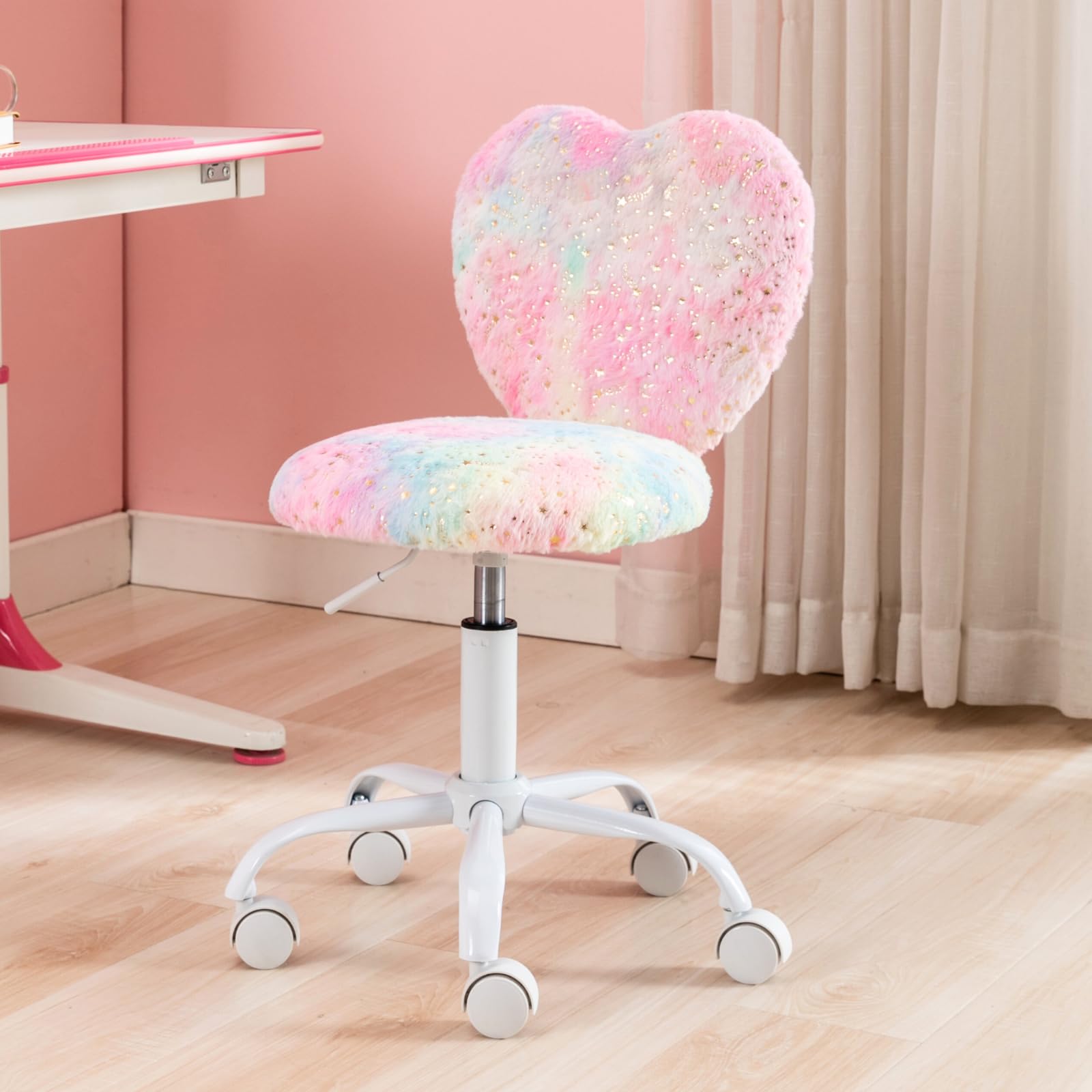 chairus Infantil Silla de Escritorio de Piel Sintética Altura Ajustable Niños Silla Estudio Giratoria con Respaldo en Forma de Corazón (Vistoso)