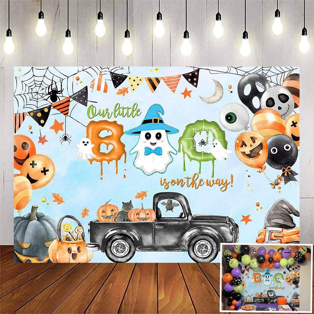 Avezano Halloween Boo Baby Shower Backdrop Little Boo is on The Way Party Decoration Cute Ghost Halloween Baby Shower Banner Background(7x5ft)
