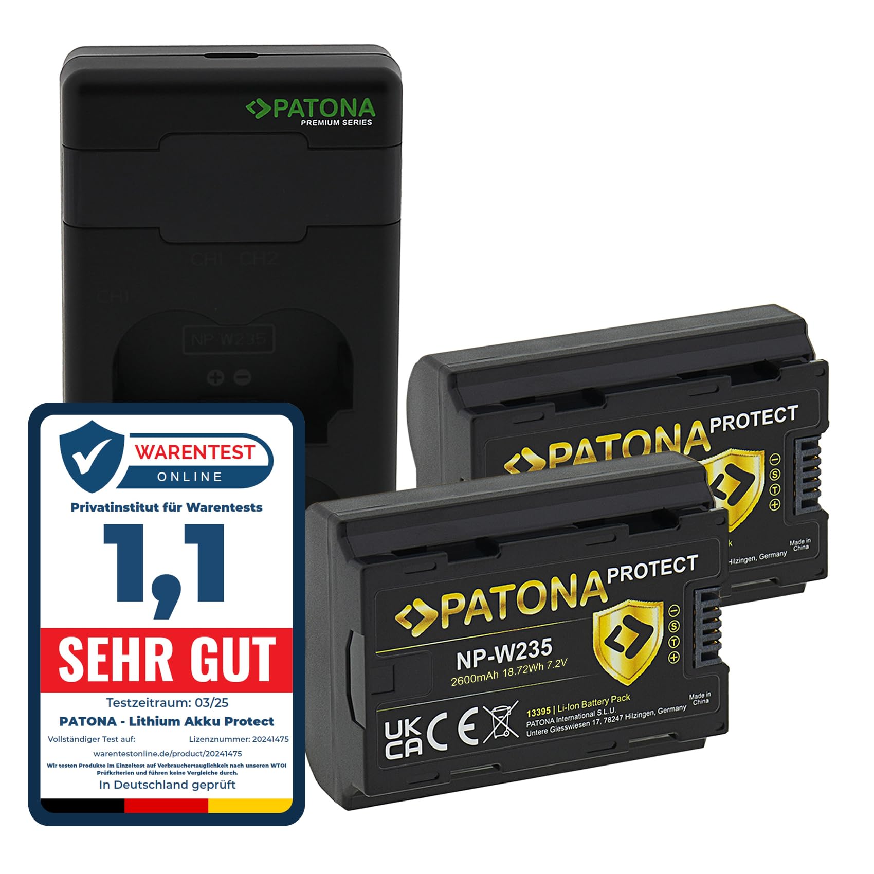 PATONA Set 2X Protect NP-W235 batería 2600mAh con Cargador PD Dual USB-C