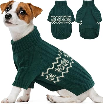 Kuoser Small Dog Sweater - Boy & Girl Christmas Outfit, Puppy Knitted Turtleneck Warm Dog Clothes for Pug, Dachshund - Green S