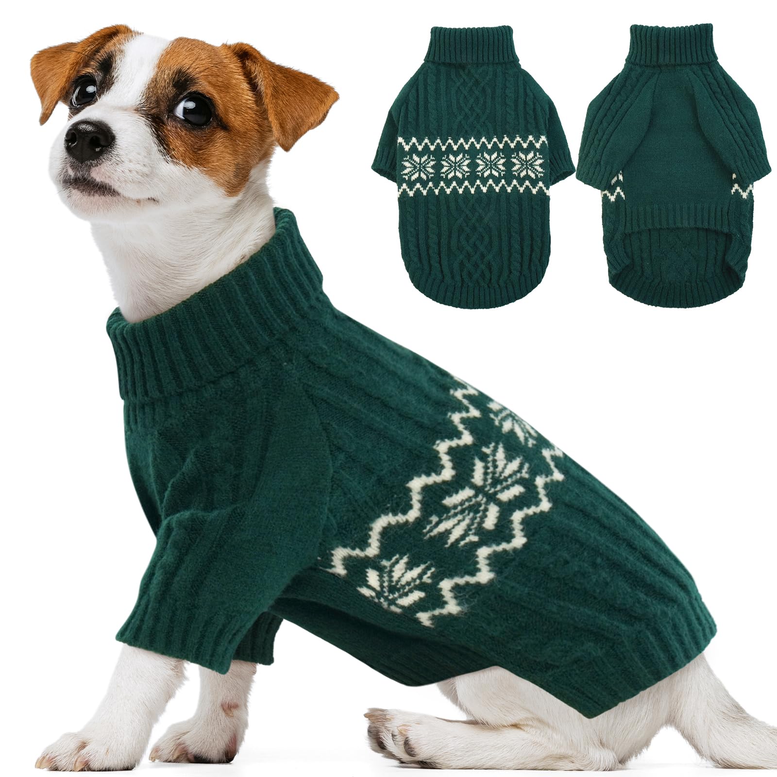 Kuoser Small Dog Sweater - Boy & Girl Christmas Outfit, Puppy Knitted Turtleneck Warm Dog Clothes for Pug, Dachshund - Green S