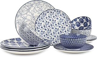 Selamica Ceramic Dinnerware Sets, 12-Pieces Plates and Bowls Sets, Scrat...