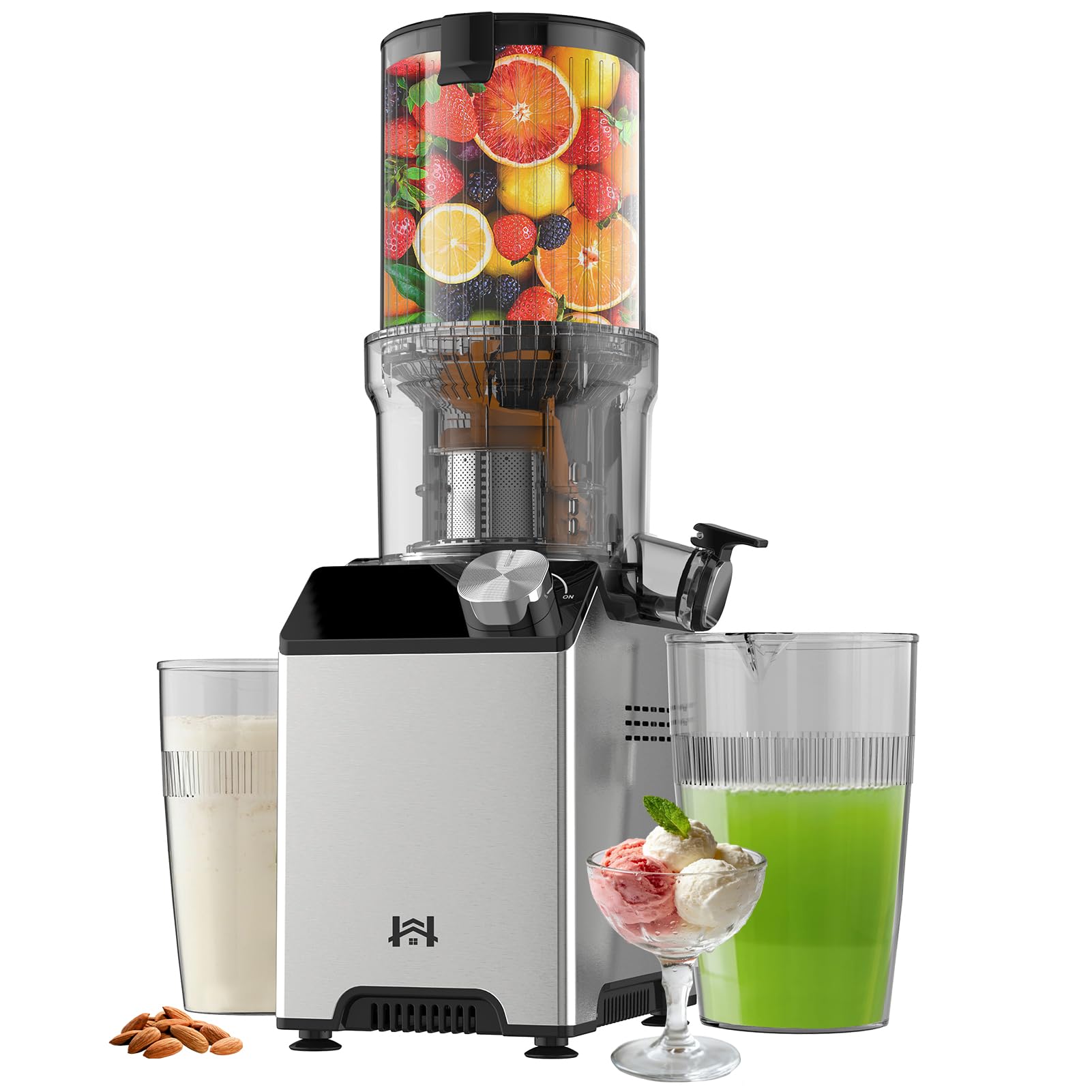 Cold Press Juicer Wide Feed Chute Juicer Machines Stainless Steel Slow Masticating Juicers Easy to Clean Vegetables Fruits