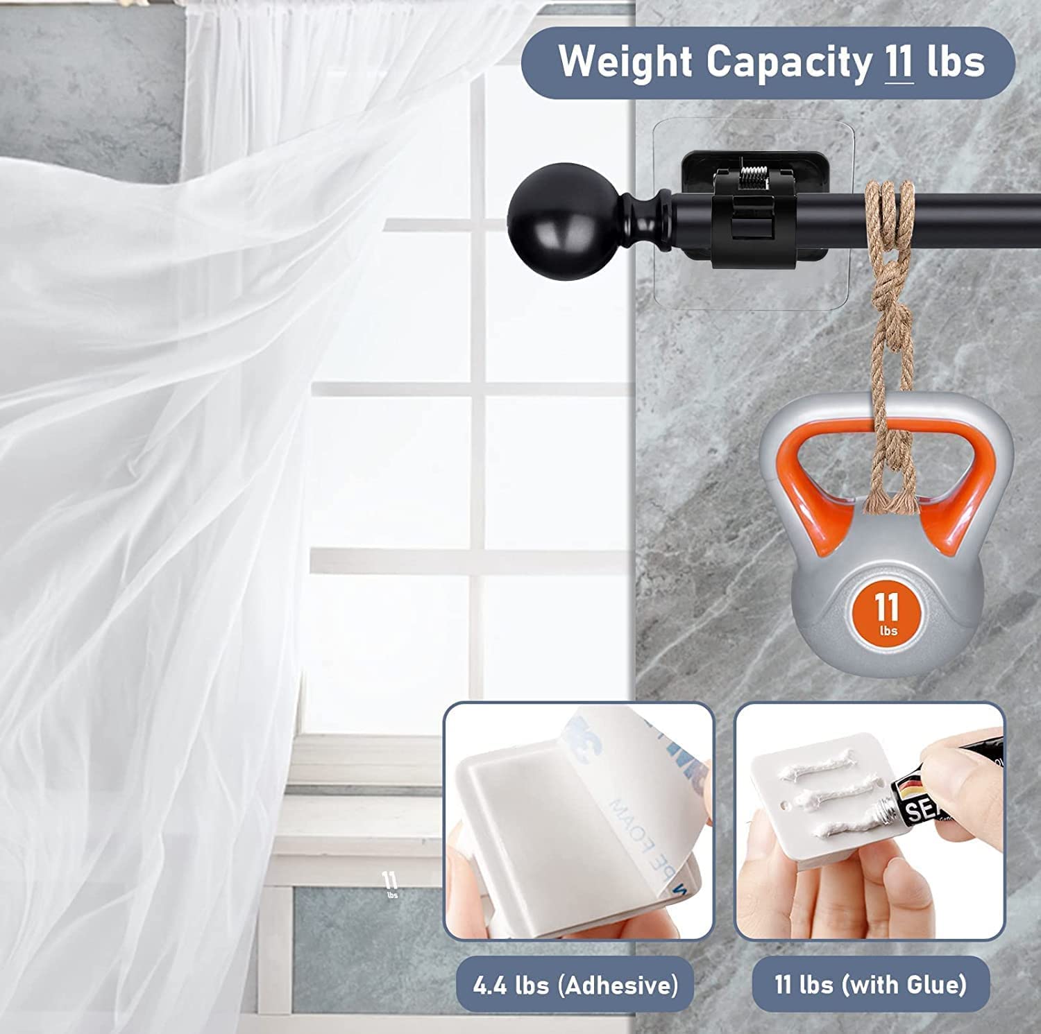 4 Supports De Tringle à Rideau Autocollants Sans Perçage - Transparents, Pour Plafond Ou Mur - Installation Facile Et Réversible - Amosfun - 11