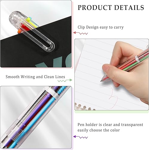 Miniatura 4 de SFLHHDM Paquete de 24 bolígrafos retráctiles multicolor 6 en 1, bolígrafo de tinta colorida de 0.020in, bolígrafo multicolor para suministros de