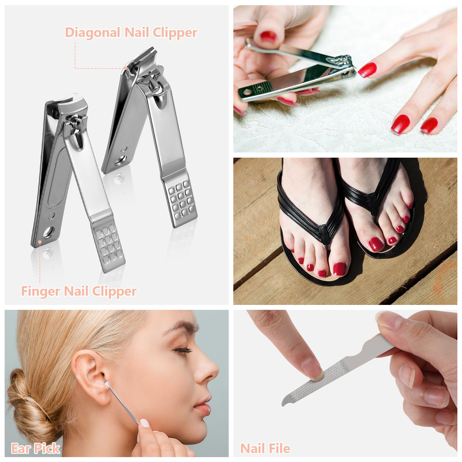 Geosar Juego de 50 juegos de manicura de viaje, cortaúñas, pedicura, herramientas profesionales para el cuidado de las uñas, juego de uñas de acero inoxidable con estuche de viaje portátil, regalos