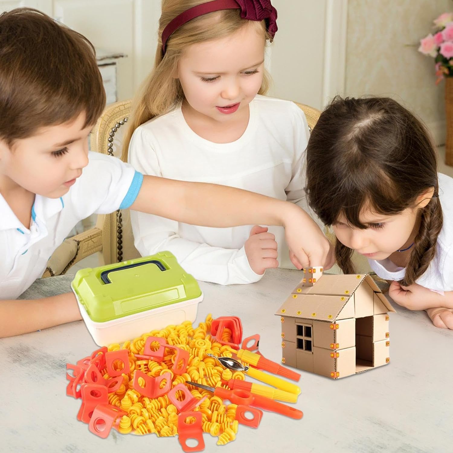 Educational Building Kit - Cardboard Construction Tool Set, Creative Craft Pieces with Grip, Preschool Learning Aid with Ease, Accessory Stylish Fixture, Family Supplies for Boys, Girls, Children