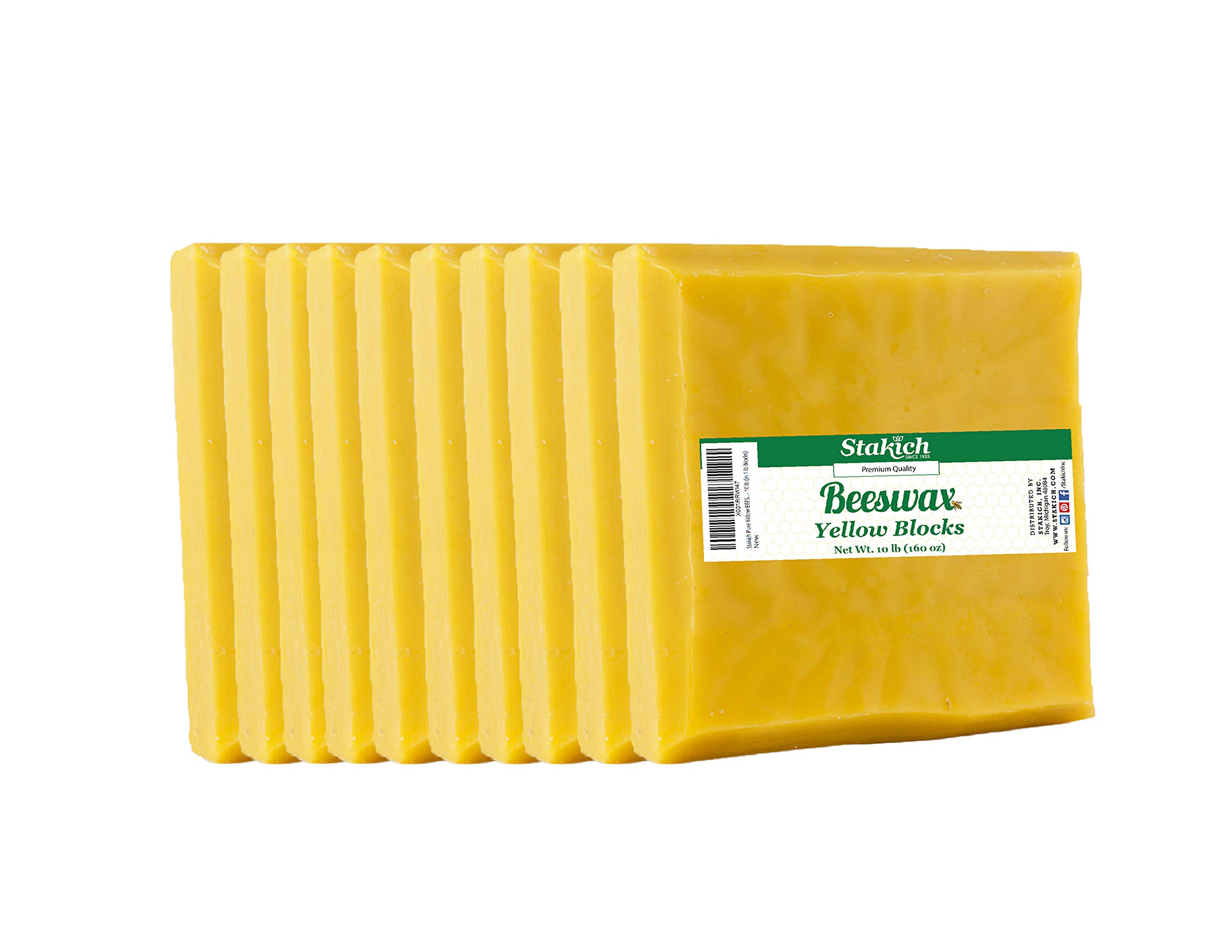 Stakich - Bloque de cera de abeja, 100% natural, alta calidad, color amarillo puro