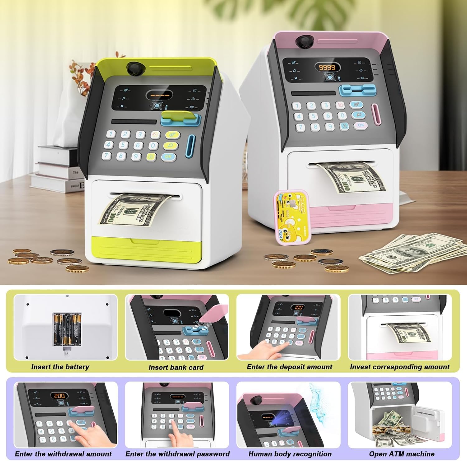 Magicwand FACE Recognition Musical Money Safe Kids Piggy Savings Bank with Personal ATM Card【Yellow】【Pack of 1】 — Amazon image 6